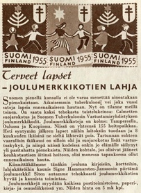 Ilmoitus Kotiliesi lehdessä 16.2.1955 joulumerkeistä.